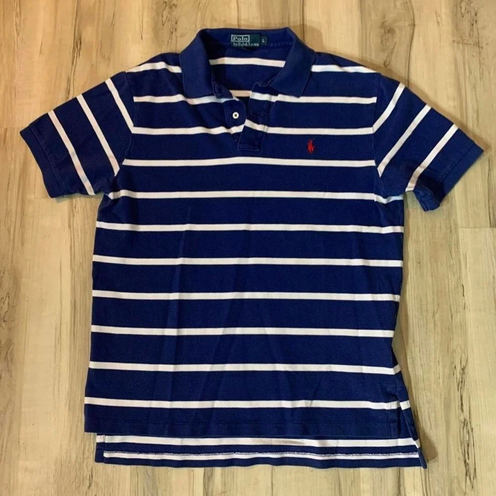 Ralph Lauren navy‎ blue striped polo shirt